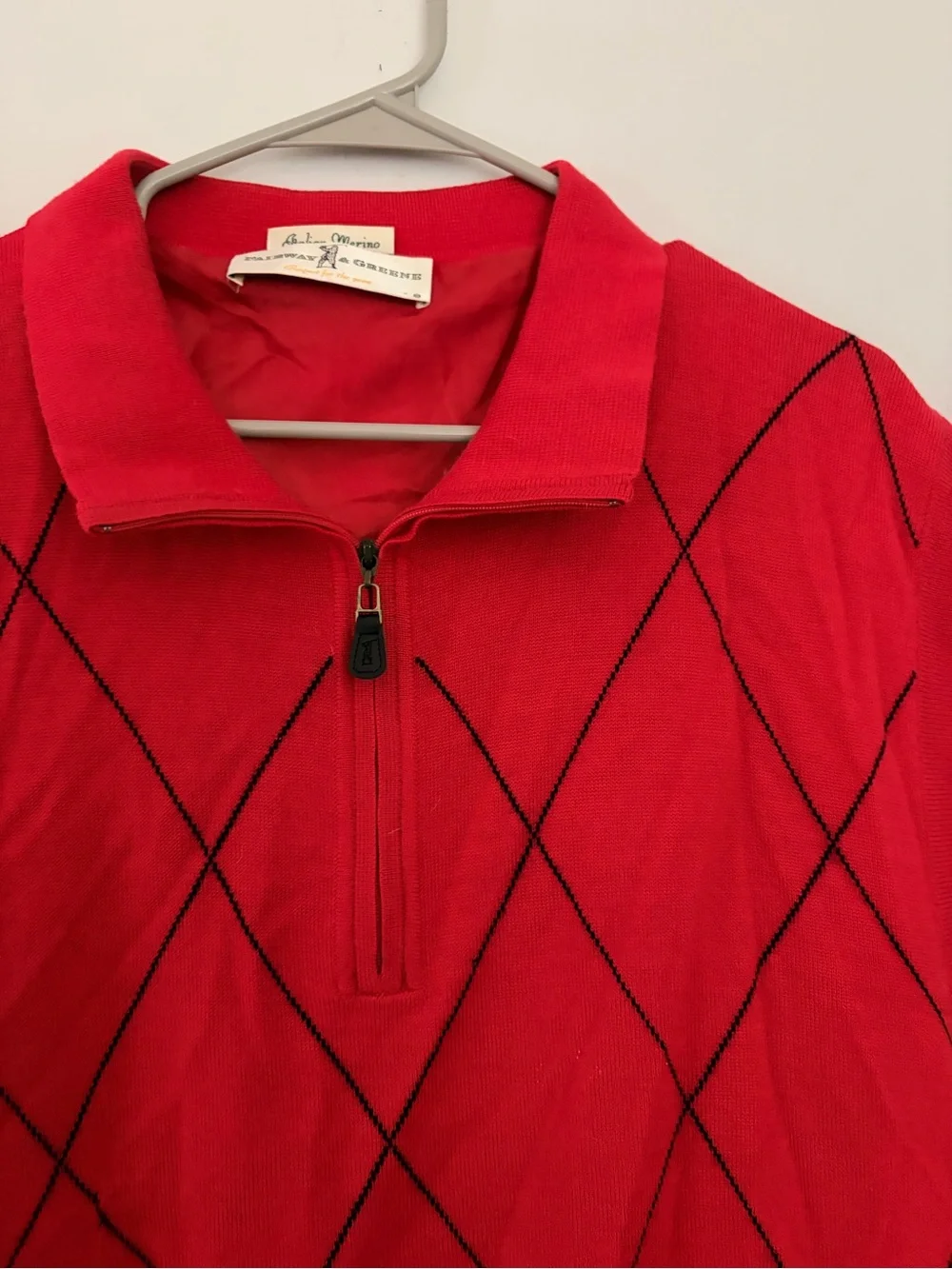 Fairway & Greene Red Sleeveless Half-Zip Argyle Vest